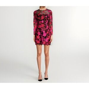 $595 Milly's Scottie Floral Mesh Lace Embroidered Mini Dress Sz 2 Red Pink Black